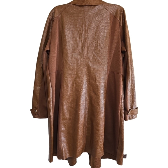 Andrew Marc NY Faux Leather Croc Embossed Open Front Jacket XL Brown Tan - Picture 4 of 7